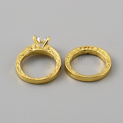 2 шт. 2 стильных кольца на палец с кубическим цирконием в форме сердца&nbsp;RJEW-WH0016-02G-02