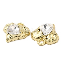 合金ペンダント  クリアガラスと  カドミウムフリー＆鉛フリー  ハートチャーム  ライトゴールド  18x17x6mm  穴：2.3mm&nbsp;PALLOY-A003-02KCG