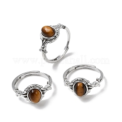 Натуральный тигровый глаз кольца палец&nbsp;RJEW-A084-03P-07