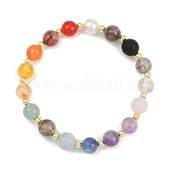Браслеты из натуральных смешанных круглых бусин из драгоценных камней для мужчин и женщин BJEW-JB12392