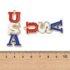 独立記念日合金エナメルペンダント  クリスタルラインストーン付き  ゴールドカラー  単語USA  48.5x16.5x2.5mm  穴：2mm&nbsp;X1-ENAM-I069-01G-06