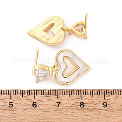 Pendientes colgantes con forma de corazón de latón y micro pavé de circonitas cúbicas transparentes&nbsp;KK-D363-12D-G