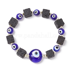 Bracelets extensibles en pierre de lave naturelle et perles de verre artisanales&nbsp;BJEW-JB11984-04