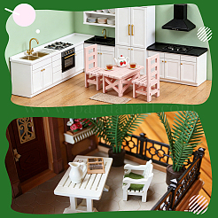Mesas y sillas de madera con adornos en miniatura.&nbsp;AJEW-WH0410-306A