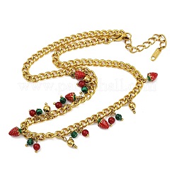 Круглые бусины из натурального сердолика и синтетического малахита с кисточкой из красной клубники NJEW-C092-03G