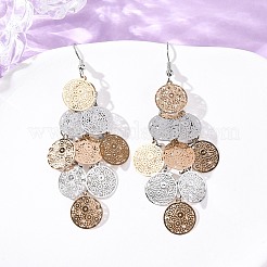 Плоские круглые серьги-подвески из нержавеющей стали 430 EJEW-A137-12M