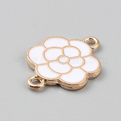 合金エナメルコネクタチャーム  花のリンク  ゴールドカラー  ホワイト  21x16x1.5mm  穴：1.8mm&nbsp;FIND-WH0139-486G-01