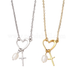 2 шт. 2 цвета нержавеющая сталь и АБС искусственный жемчуг ожерелья в форме сердца крест для женщин NJEW-JN05201