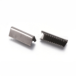 アイアン製カシメリボン止めエンドパーツ  圧着端のパーツ  ガンメタ色  6.8x25mm&nbsp;IFIN-WH0051-80-B