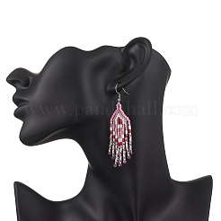 Серьги-подвески с натуральным рубином в форме ромба EJEW-MZ00567-06