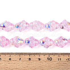 電気メッキ透明ガラスビーズ連売り  花  ABカラーメッキ  パールピンク  11~12x8mm  穴：1.2mm  約101~102個/連  29.92インチ（76cm）&nbsp;EGLA-N020-03D