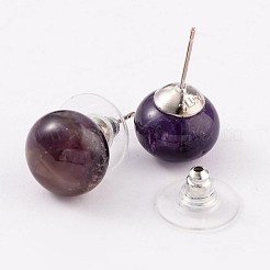 アメジストスタッドピアス  プラチナトーンの真鍮パーツ  21.5x12mm  ピン：0.7mm&nbsp;G-F267-09D