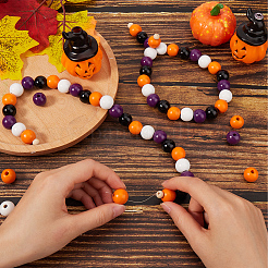 Тема хеллоуин 5 нити окрашенные распылением натуральные деревянные бусины нити&nbsp;WOOD-SP0001-02B