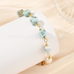 Bracelets en larimar naturel à maillons carrés pour femmes&nbsp;BJEW-JB14478
