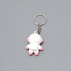 PVCプラスチックキーホルダー  プラチナアイロンスプリットキーリング付き  宇宙飛行士  ピンク  9.8cm&nbsp;KEYC-WH0026-01B