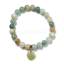 Braccialetti elasticizzati con perline di amazzonite a fiori naturali rotondi da 8.5 mm&nbsp;BJEW-C074-01R