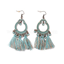 3 paires de boucles d'oreilles pendantes en alliage d'émail plat rond et feuille avec turquoise synthétique&nbsp;EJEW-P200-06AB