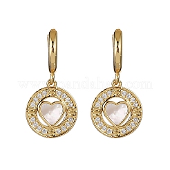 Серьги-кольца в форме сердца с плоскими круглыми латунными микрокристаллами из прозрачного кубического циркония KK-D363-11A-G