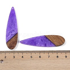 樹脂と木の大きなペンダント  ティアドロップチャーム  青紫色  52.5x14x3mm  穴：1.8mm&nbsp;WOOD-F015-08G