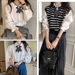 Броши-банты из полиэстера со стразами JEWB-WH20006-12