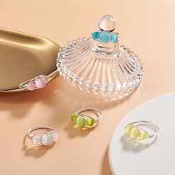 Anello da dito con perline occhio di gatto&nbsp;RJEW-JR00560-02