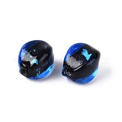 手作り銀箔ガラスビーズ  ナゲット  藤紫色  15~17.5x15.5~18x15.5~18mm  穴：2~3.5mm&nbsp;FOIL-N034-01A