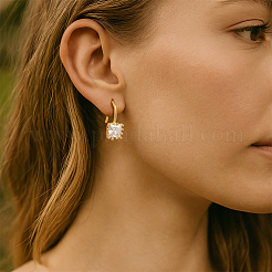 4 шт. квадратные серьги-подвески с кубическим цирконием из латуни двух цветов&nbsp;EJEW-GO0001-10