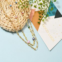 チェーンネックレスセット  真鍮製フィガロチェーンネックレスと真鍮製エナメルリンクチェーンネックレス  304ステンレススチールのロブスタークロウ留め金付き  ナザールボンジュウ  スター  カラフル  ゴールドカラー  20.28インチ（51.5cm）  13.86インチ（35.2cm）  2個/セット&nbsp;NJEW-JN03124