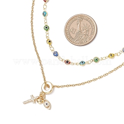 Подвеска в форме сердца и креста с прозрачным кубическим цирконием из латуни NJEW-JN05398-03