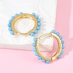 Круглые серьги-кольца из синтетической бирюзы и латуни&nbsp;EJEW-A156-06G