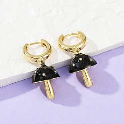 Серьги-кольца с грибовидной эмалью из латуни EJEW-Z115-07G