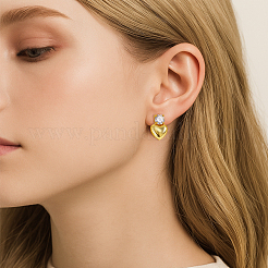 2 пара двухцветных сережек-гвоздиков в форме сердца с покрытием из латуни с микропаве из прозрачных кубических цирконий&nbsp;EJEW-GO0001-09