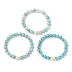 Комплект из 3 круглого браслета из натурального амазонита&nbsp;BJEW-JB12991