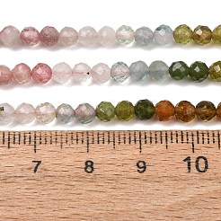 グラデーションカラーの天然マルチカラートルマリンビーズ連売り  ラウンド  ファセットビーズ  4mm  穴：0.6mm  約101~102個/連  15.24''（38.7cm）〜15.39''（39.1cm）&nbsp;G-D110-A02-02