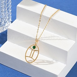 304 ステンレススチール キュービックジルコニア 十二星座 ルーンペンダント アズキチェーンネックレス 女性用  18KGP本金メッキ  双子座  17.83インチ（45.3cm）&nbsp;NJEW-B121-02G-03