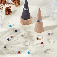 28 pièce 7 styles de bagues rondes en pierres précieuses naturelles et synthétiques chakra&nbsp;RJEW-HY00001
