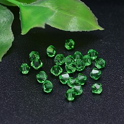 K9ガラス  カット加工模造オーストリアクリスタルビーズ連売り  グレードAAA  双円錐形  ライムグリーン  6x6mm  穴：0.7~0.9mm  約360個/袋&nbsp;G-M180-6mm-15B