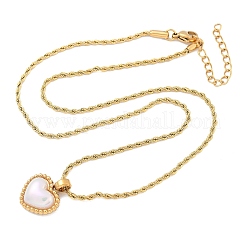 304 нержавеющая сталь паве ракушка сердце кулон веревка цепь ожерелья для женщин&nbsp;NJEW-Z070-02G