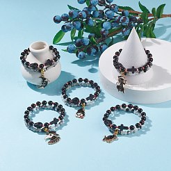 Braccialetti di fascino dello smalto della lega di Halloween di stile 2pcs 2 con la croce del cranio&nbsp;BJEW-JB08006