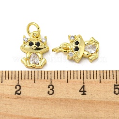 18KGP本金メッキ真鍮チャーム  キュービックジルコニアとガラスと  猫のチャーム  カラフル  12.5x9x3mm  穴：3mm&nbsp;KK-L209-028G