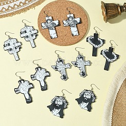 304ステンレススチールダングルイヤリング  アクリルペンダント  クロス  ブラック  64mm&nbsp;EJEW-FS00010