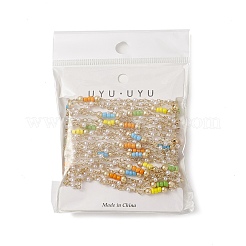手作りのプラスチックとガラスのラウンドビーズチェーン  ラックメッキ金真鍮のパーツ  溶接されていない  カード用紙付き  カラフル  11~12x3x3mm  22~23.5x4x4mm&nbsp;CHC-C026-23