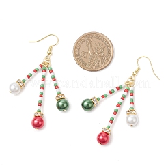 Рождественские стеклянные бусины и стеклянные жемчужины круглые серьги EJEW-TA00682