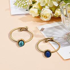 2 шт. 2-х цветные регулируемые манжетные кольца из нержавеющей стали с синтетическими драгоценными камнями&nbsp;RJEW-GO0001-27B