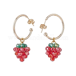 Orecchini pendenti a forma di fragola con perline intrecciate in vetro&nbsp;EJEW-TA00142