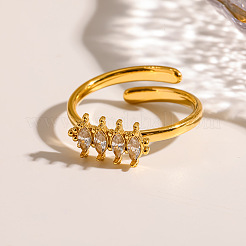 Anelli aperti con polsino in acciaio inossidabile 304 con pavé di zirconi cubici trasparenti&nbsp;WGF6D4E-01