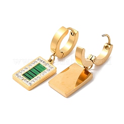 Прямоугольные серьги с подвесками из синтетического малахита со стразами EJEW-E286-03G