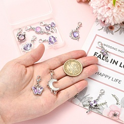 星、月、蝶、涙滴型の合金＆樹脂製ペンダント装飾品（10種類）10個  カニカン付き  プラチナ  ミックスカラー  29~43mm  1個/スタイル&nbsp;HJEW-YW00569