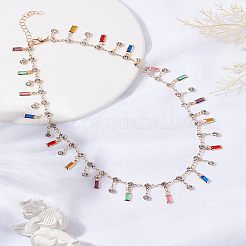 1 шт. сплав цветных страз и кубического циркония прямоугольные ожерелья с кисточками для женщин&nbsp;NJEW-LP0002-99G