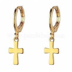 真鍮huggieフープピアス  304ステンレススチールペンダント付き  クロス  ゴールドカラー  25.5mm  ピン：0.8mm&nbsp;X-EJEW-JE04208-06